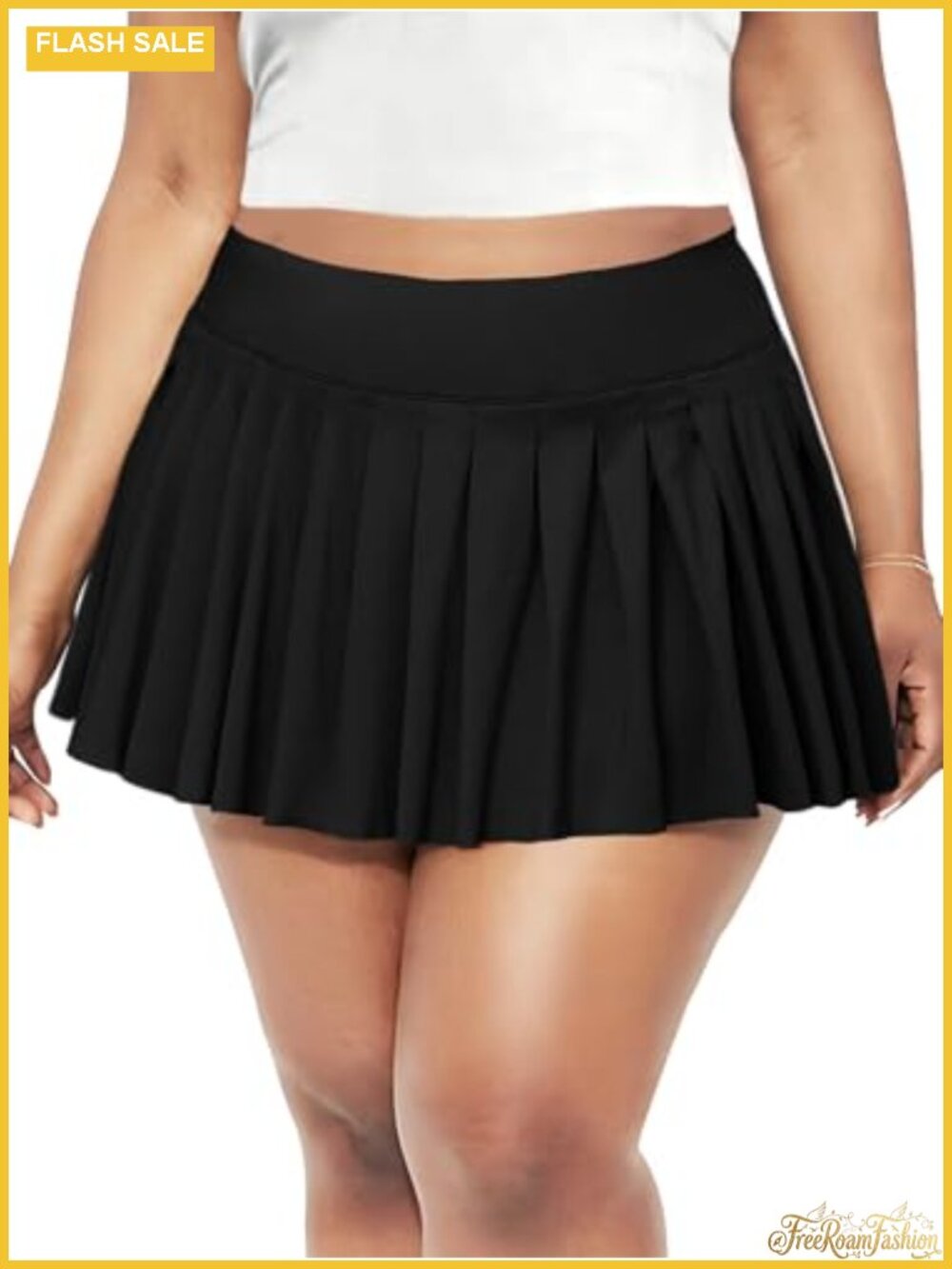 Plus Size High Waist Pleated Mini Skort with Built-in Shorts Stretchy